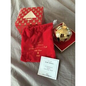 1999 Wallace Gold Plated Sleigh Bell Ornament Box & Bag & Card 10 Yr Annual